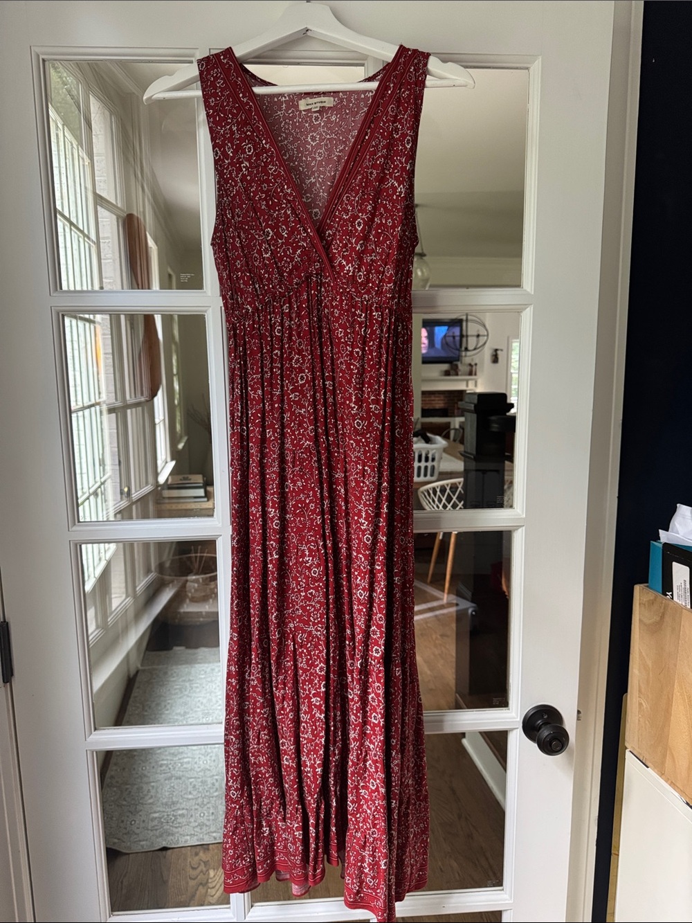 Max Studio Burgundy Floral V-Neck Maxi Dress